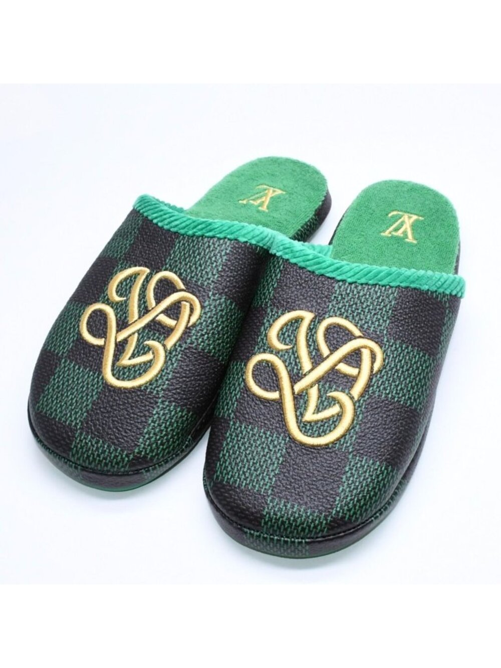 Louis Vuitton LV Palace Line Mules Slippers Damier Pattern Pop Green